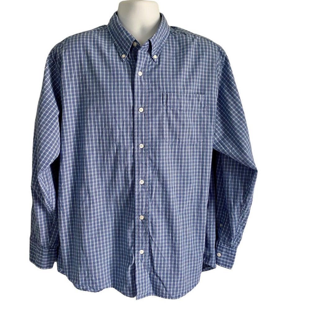 Route 66 Long Sleeve Button Down Cotton Shirt Blue White Mens Large